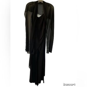 Niki By Niki Livas Womens Jumpsuit W/sheer Overlay Black. Size Tag Miss PTP 16”